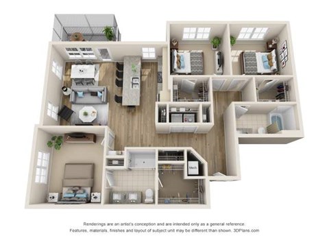 Floor plan for 3 beds, 2 baths, 1427 sqft